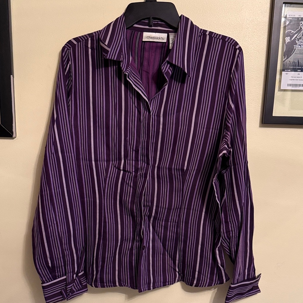 Chadwicks Purple Striped Tailored Blouse w/Stretch